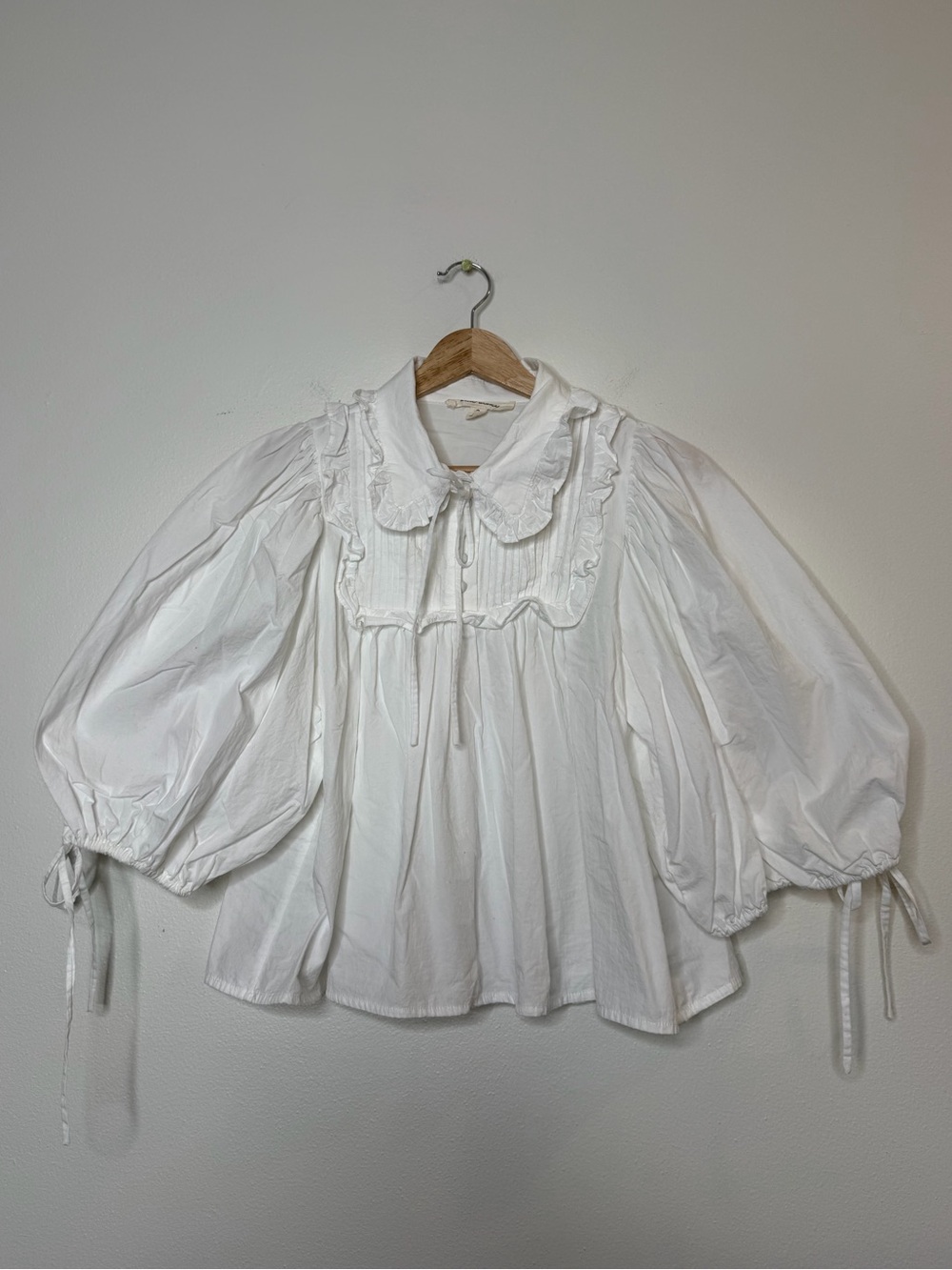 Anthropologie Blue Tassel Cottagecore Victorian Girlhood Coquette Puff Blouse
